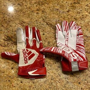 Adidas Red and White Youth Athletic Football  Gloves With Velcro at Wrists